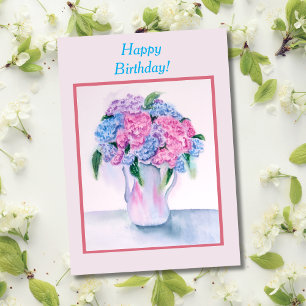 Cartão de Aniversário de Hidrangea em Aquarela