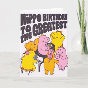 Cartão de Aniversário de Hipopótamo com Letterpres