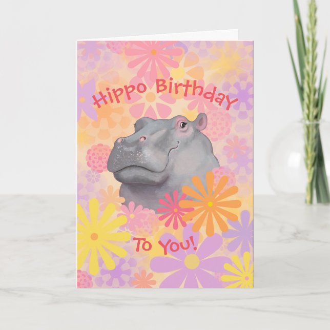 Cartão de Aniversário de Hippo Bonito (Frente)