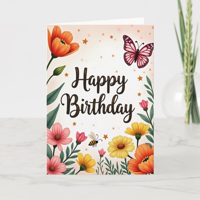 Cartão de Aniversário de Inseto Alado (Frente)