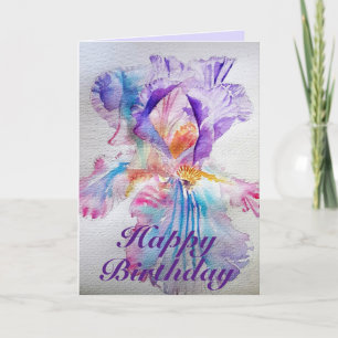 Cartão de Aniversário de Iris Watercolor Eritroide