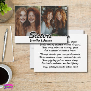 Cartão de Aniversário de Irmãs com Foto e Poema