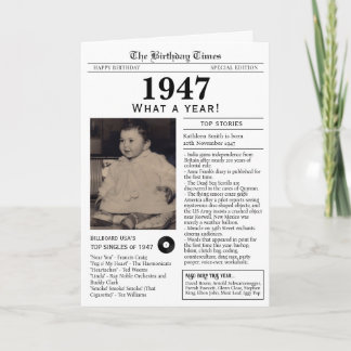 Cartão de aniversário de jornal de 1947 80º aniver