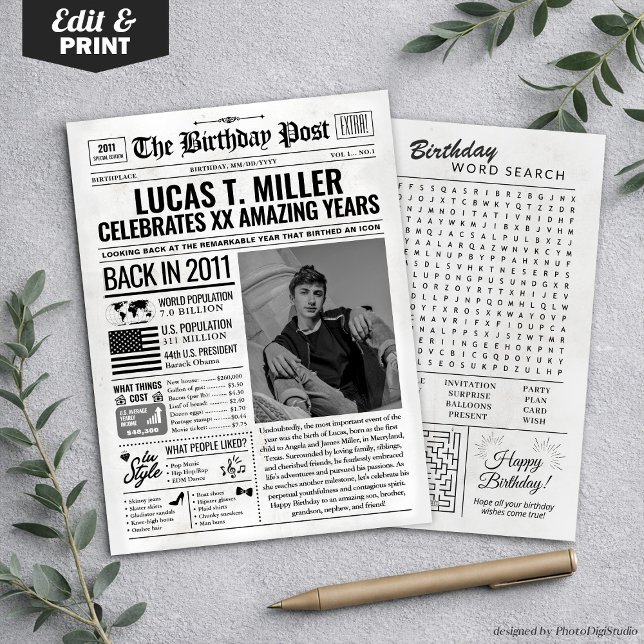 Cartão de aniversário de jornal de 2011, Trend (Custom Back in 2011 Newspaper Birthday Card, Trend Holiday Card)