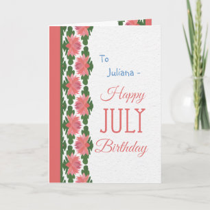 Cartão de aniversário de julho para personalizar,