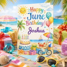 Cartão de aniversário de junho feliz para meninos