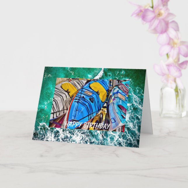 Cartão de Aniversário de Kayaks, 5" x 7" Dobrado (Orquídea)