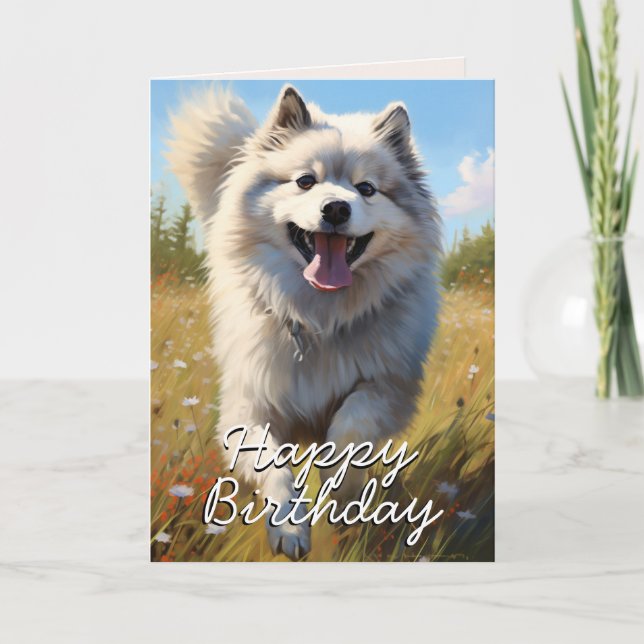Cartão de Aniversário de Keeshond Personalizado (Frente)