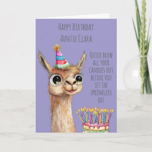 Cartão de Aniversário de Lhama com Bolo de Anivers