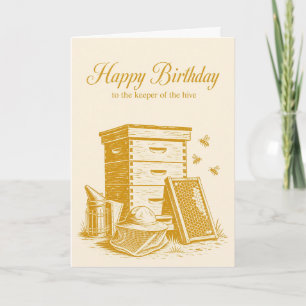 Cartão de aniversário de linocut para apicultor Co