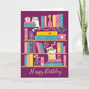 Cartão de Aniversário de Livros Fofos & Gatos – Am