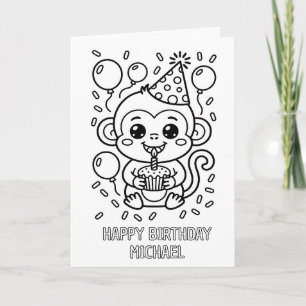 cartão de aniversário de macaco dobrado para color