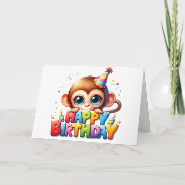 Cartão de Aniversário de Macaco Fofo  (Frente)