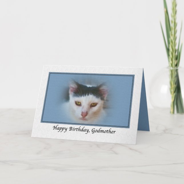 Cartão de Aniversário de Madrinha com Gato (Frente)