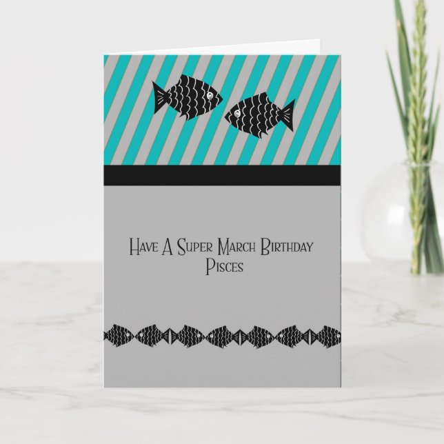 Cartão de Aniversário de Março para Peixes com Pei (Frente)