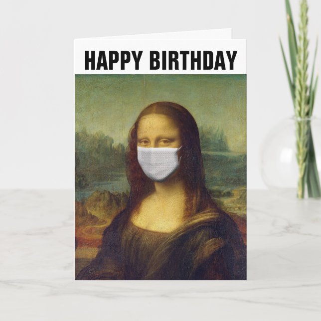 CARTÃO DE ANIVERSÁRIO DE MÁSCARA VESTIDA MONA LISA (Frente)