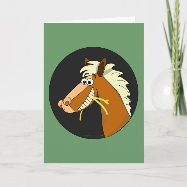 Cartão de Aniversário de Mastigar Cavalo (verde) (Frente)