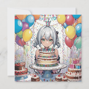 Cartão de aniversário de menina animada