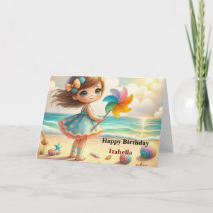 Cartão de Aniversário de Menina de Praia Fofa com