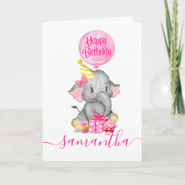 cartão de aniversário de menina elefante