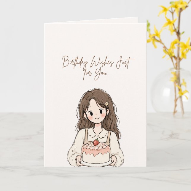 Cartão de Aniversário de Menina Fofa (Flor Amarela)