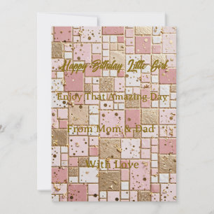 Cartão de Aniversário de Menina Rosa e Dourado de