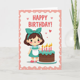 Cartão de Aniversário de Meninas Doces