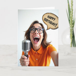 Cartão de Aniversário de Microfone Alegre