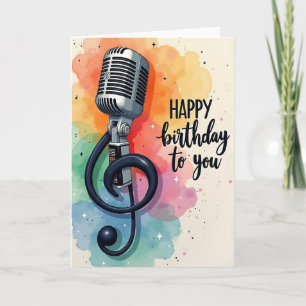 Cartão de Aniversário de Microfone Antigo