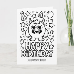 cartão de aniversário de monstro dobrado para colo