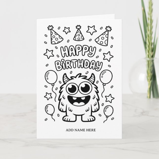 cartão de aniversário de monstro dobrado para colo (Frente)