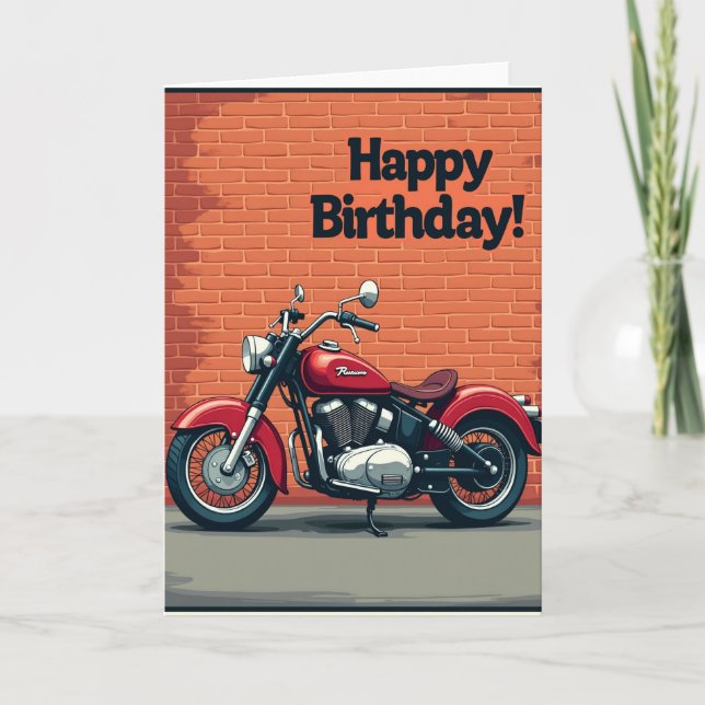 Cartão de Aniversário de Moto Vermelha (Frente)