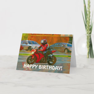 Cartão de Aniversário de Motocicleta Vermelha
