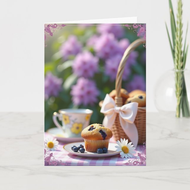 Cartão de Aniversário de Muffin de Mirtilo (Frente)