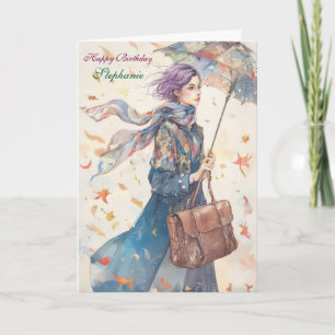 Cartão de Aniversário de Mulher Elegante com Guard