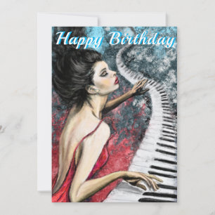 Cartão de Aniversário de Música Piano Romântica