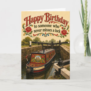 Cartão de Aniversário de Narrowboat de Eclusa de C