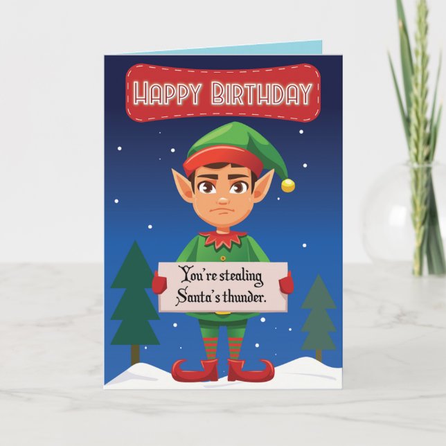 Cartão de Aniversário de Natal Grumpy Elf (Frente)