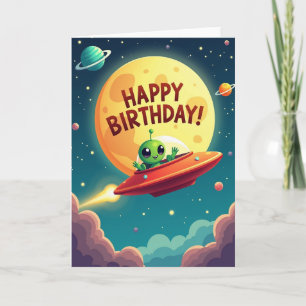 Cartão de Aniversário de Nave Espacial Alienígena