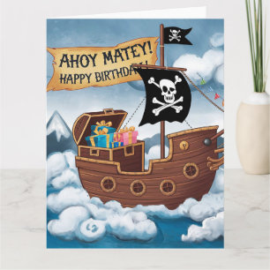 Cartão de Aniversário de Navio Pirata - Ahoy Matey