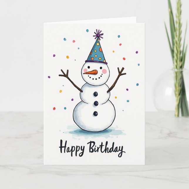 Cartão de Aniversário de Neve Alegre (Frente)