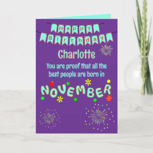 Cartão de Aniversário de Novembro Dobrado Feliz