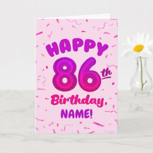 Cartão de Aniversário de Número de Balão 86 Nome P