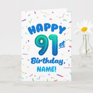 Cartão de Aniversário de Número de Balão 91 com No