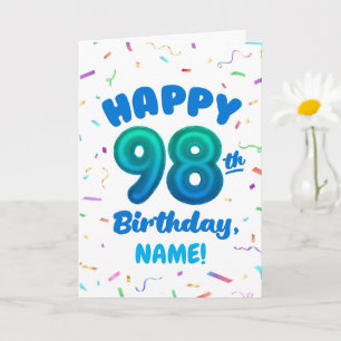 Cartão de Aniversário de Número de Balão 98 Nome P