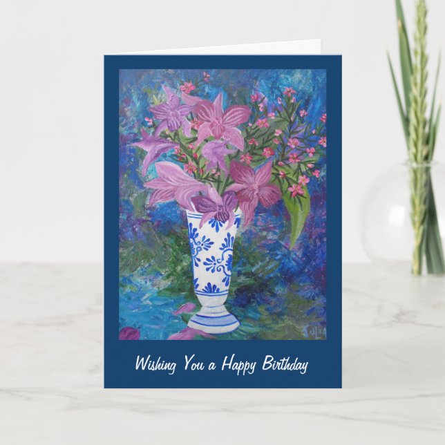 Cartão de aniversário de orquídea (Frente)