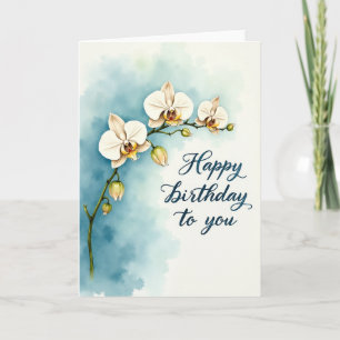 Cartão de Aniversário de Orquídea em Aquarela Eleg