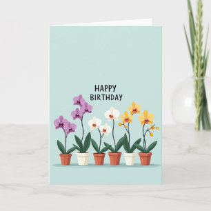 Cartão de Aniversário de Orquídea em Vaso