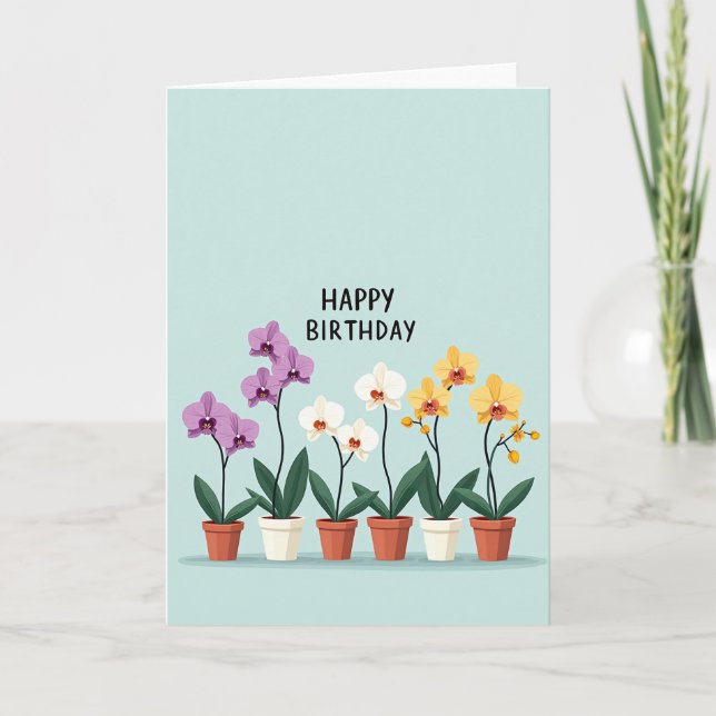 Cartão de Aniversário de Orquídea em Vaso (Frente)