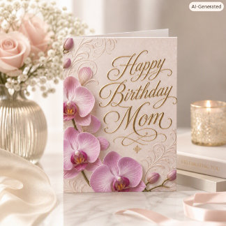 Cartão de Aniversário de Orquídea Rosa para a Mamã